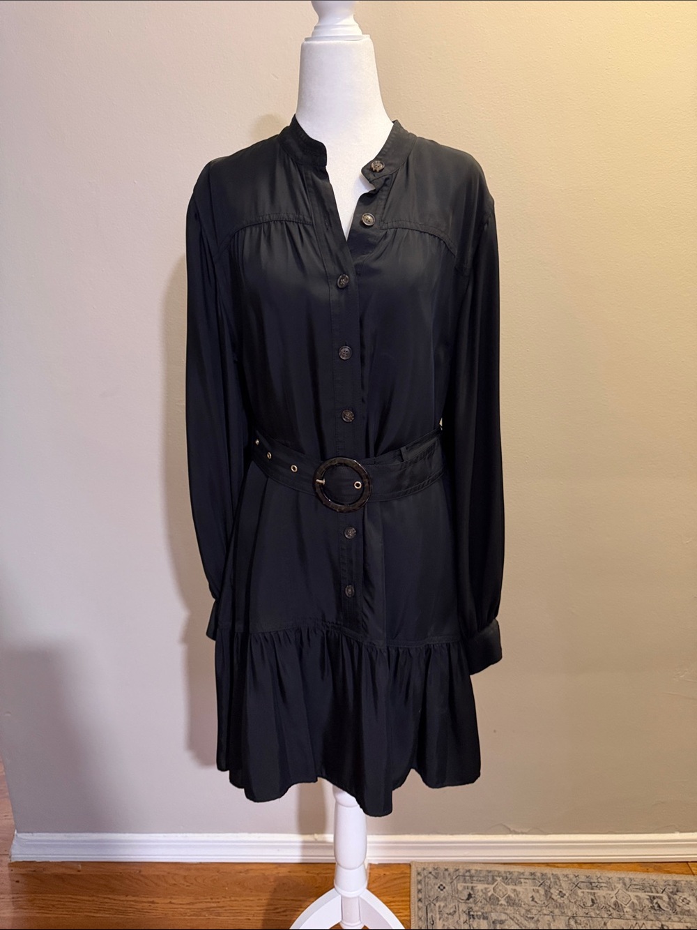 Banana Republic Black Long-Sleeve Button Dress with Belt